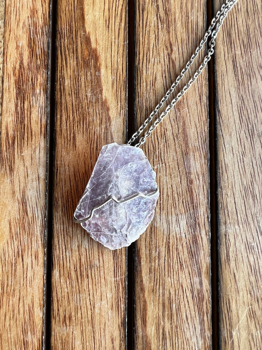 Layered Lepidolite Silver wire-wrapped Necklace