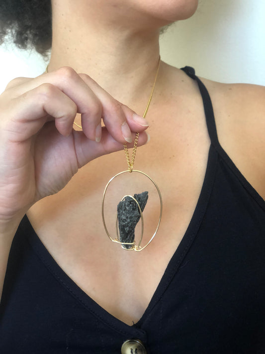Black Kyanite Necklace w/ Gold wire