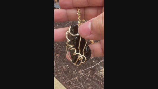 Polished Obsidian Gold Wire-wrapped Necklace