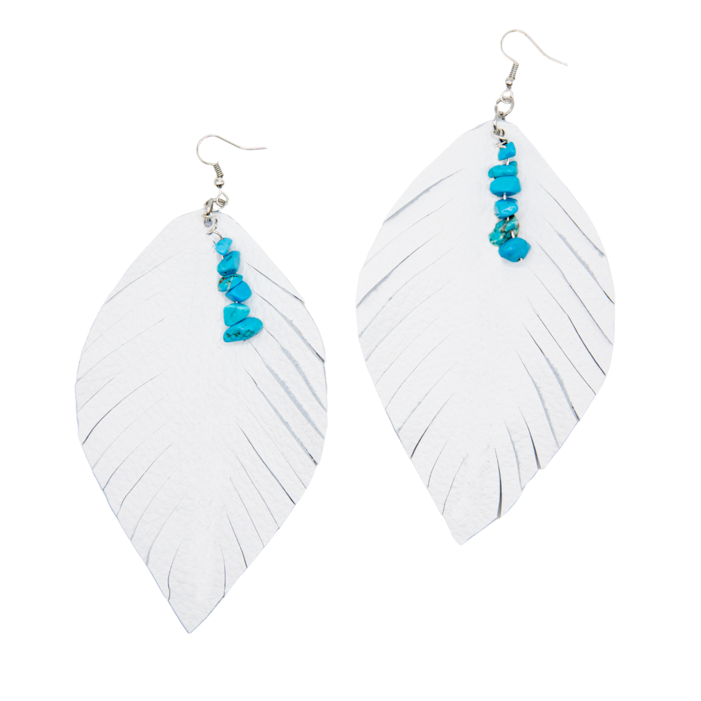White Leaf Earrings with Turquoise (Large)