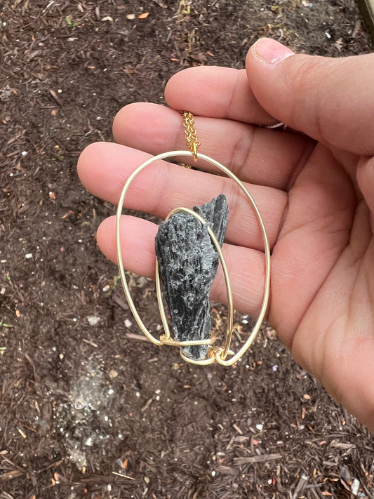 Black Kyanite Necklace w/ Gold wire