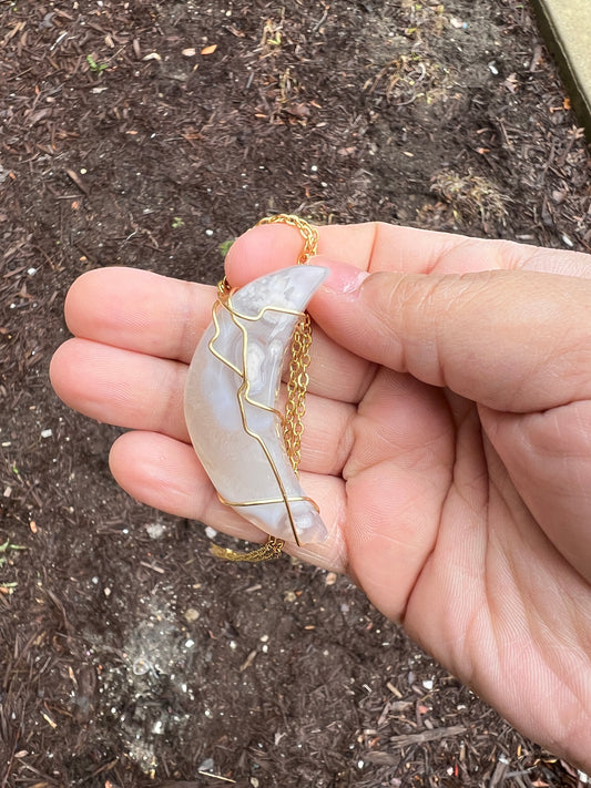 Agate Crescent Moon Necklace w/ Gold-toned wire
