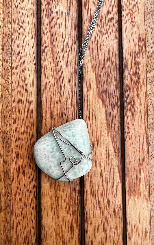 Amazonite Silver Wire-wrapped Necklace