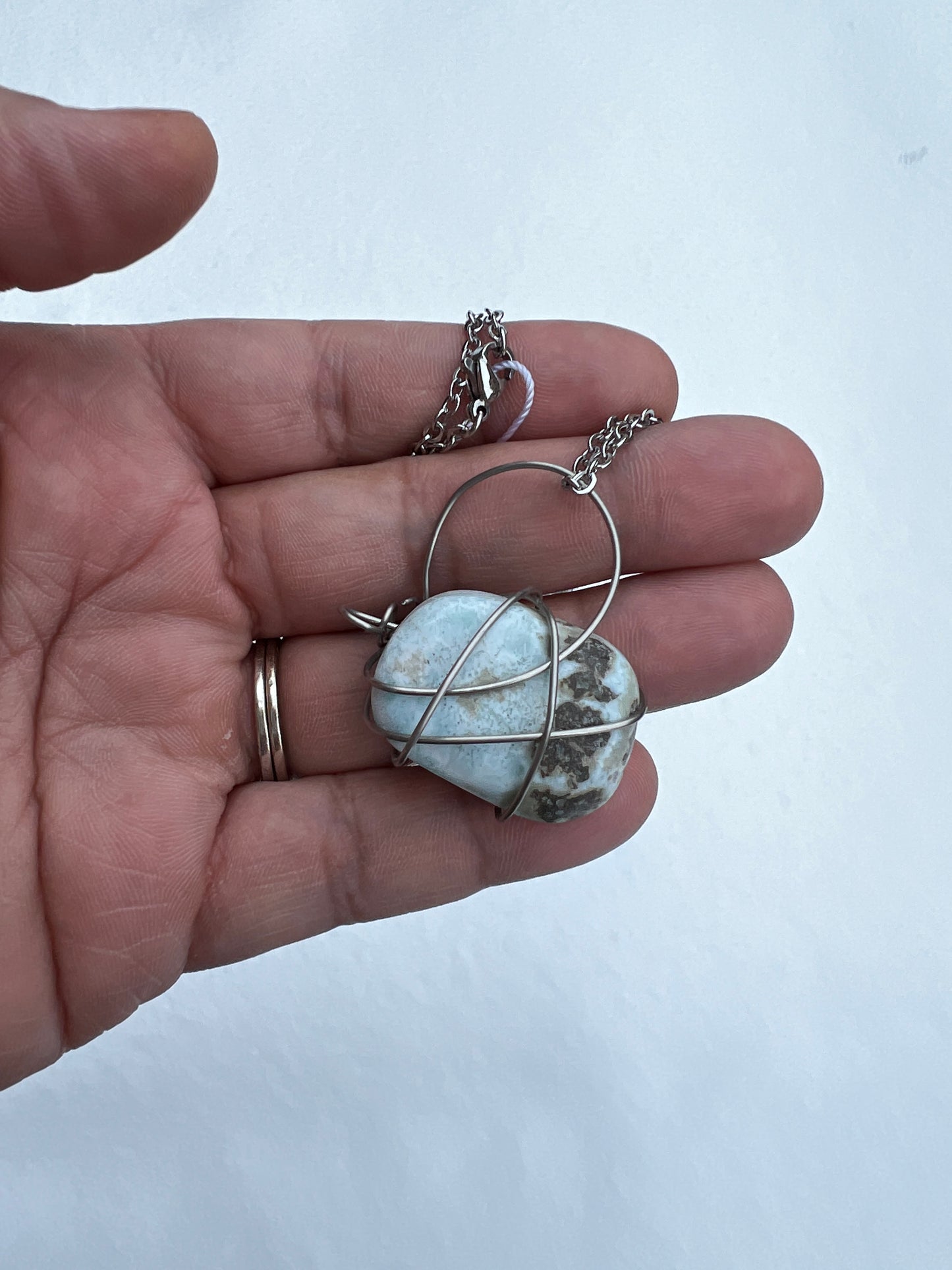 Caribbean Calcite Silver Wire-wrapped Necklace
