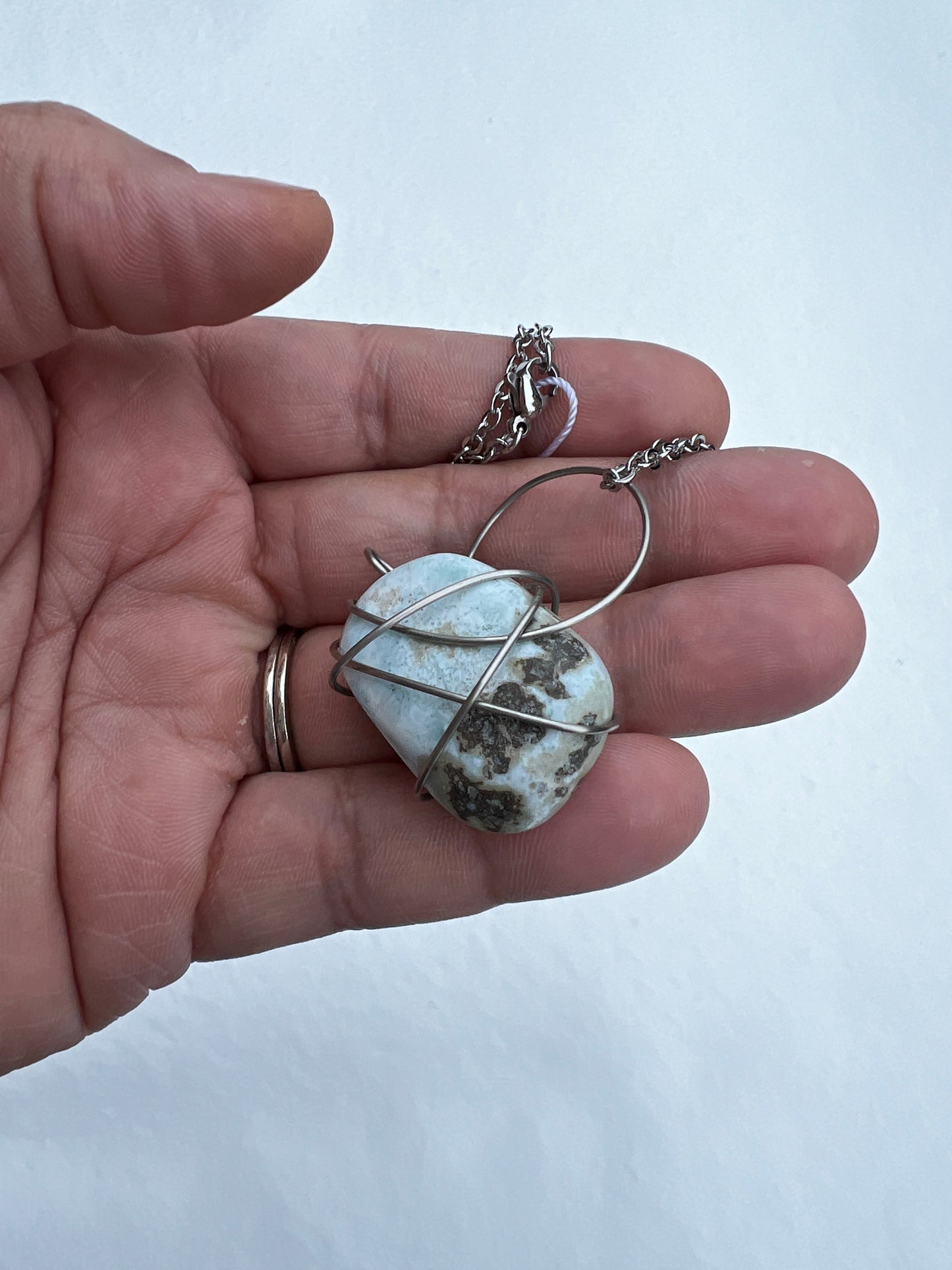 Caribbean Calcite Silver Wire-wrapped Necklace
