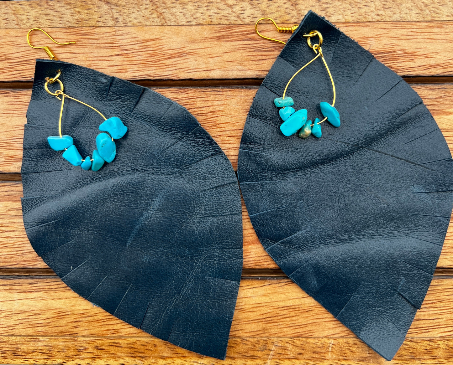 Dark Blue Earrings w/ Turquoise Crystals