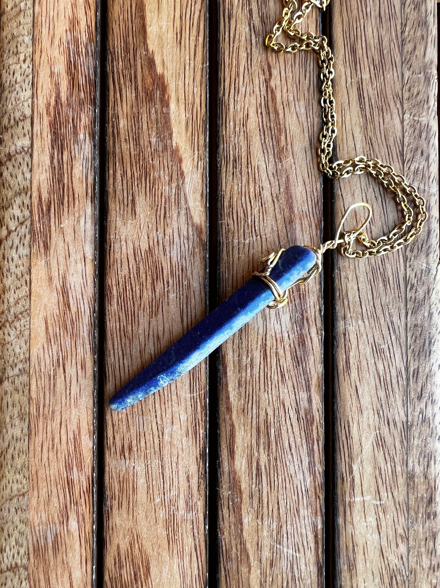 Lapis Lazuli Point Gold Wire-wrapped Necklace
