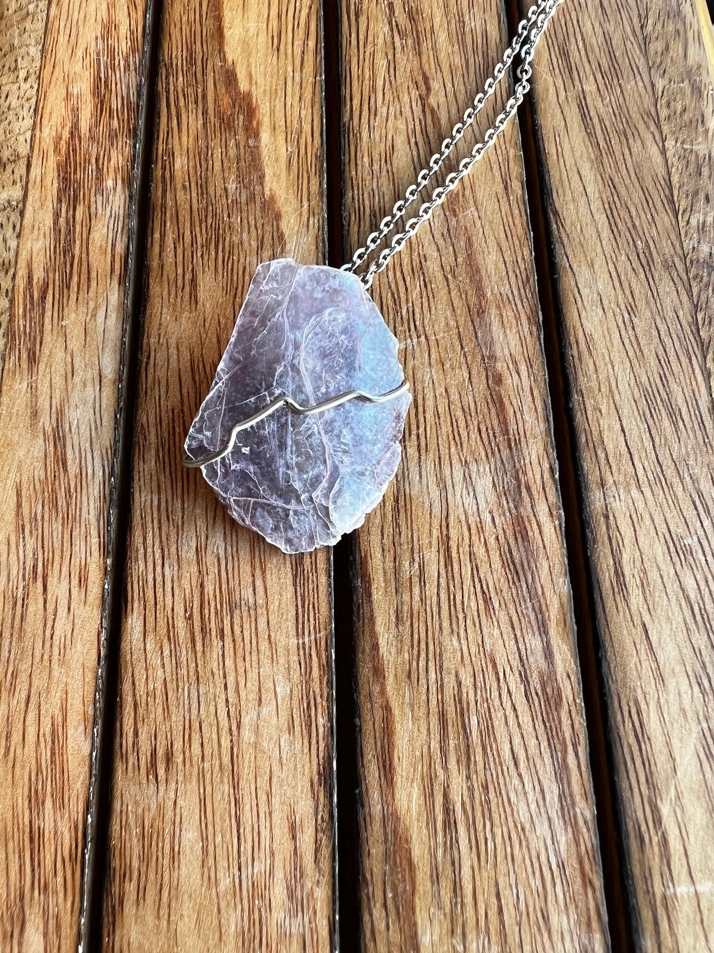 Layered Lepidolite Silver wire-wrapped Necklace