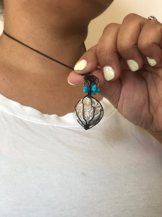 Dessert Rose and Turquoise Necklace w/ Black wire