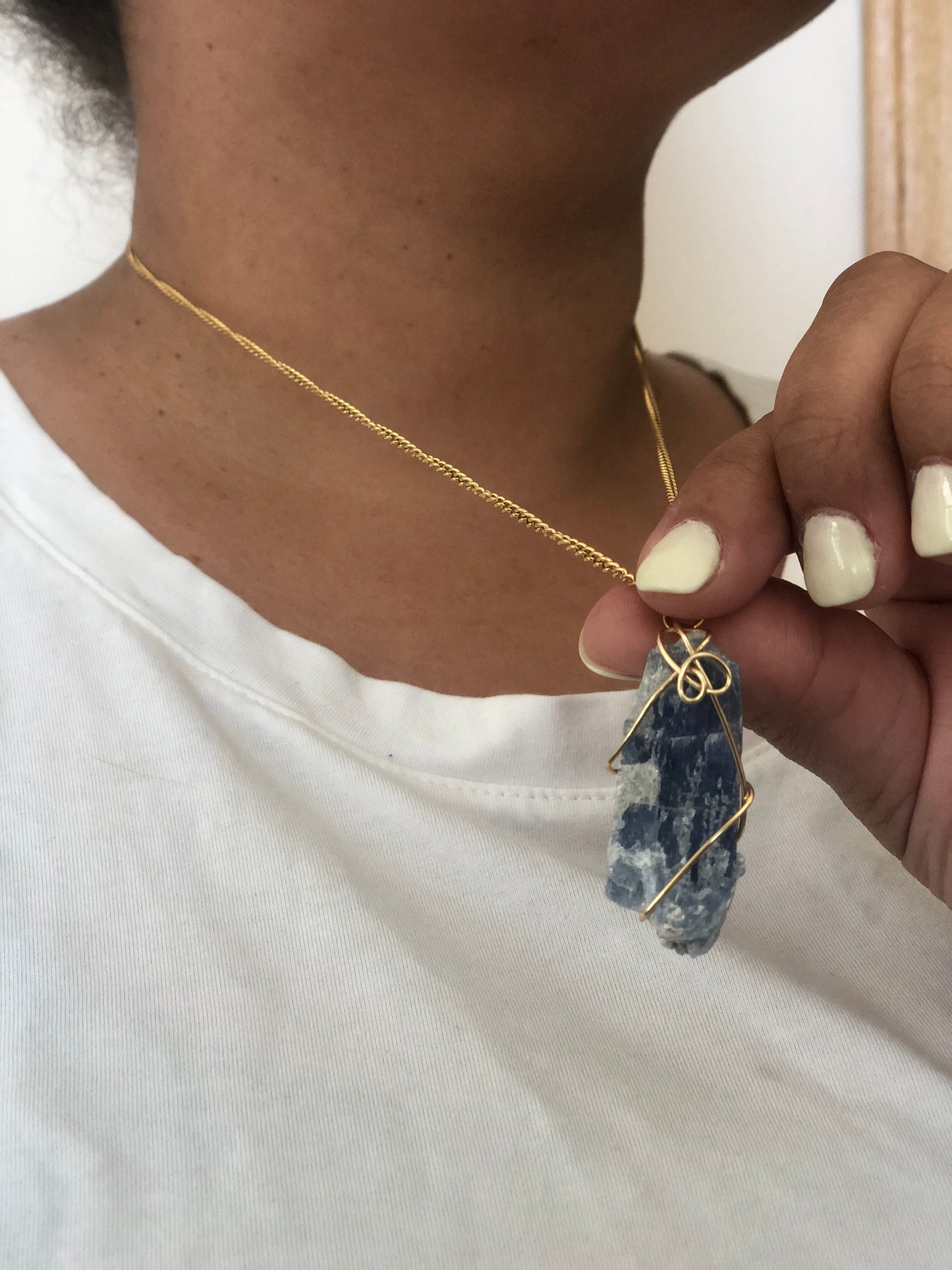 Blue Kyanite Necklace w/ gold wire and chain